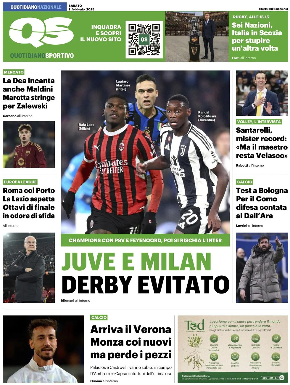anteprima della prima pagina di qs-quotidiano-sportivo del 01/02/2025