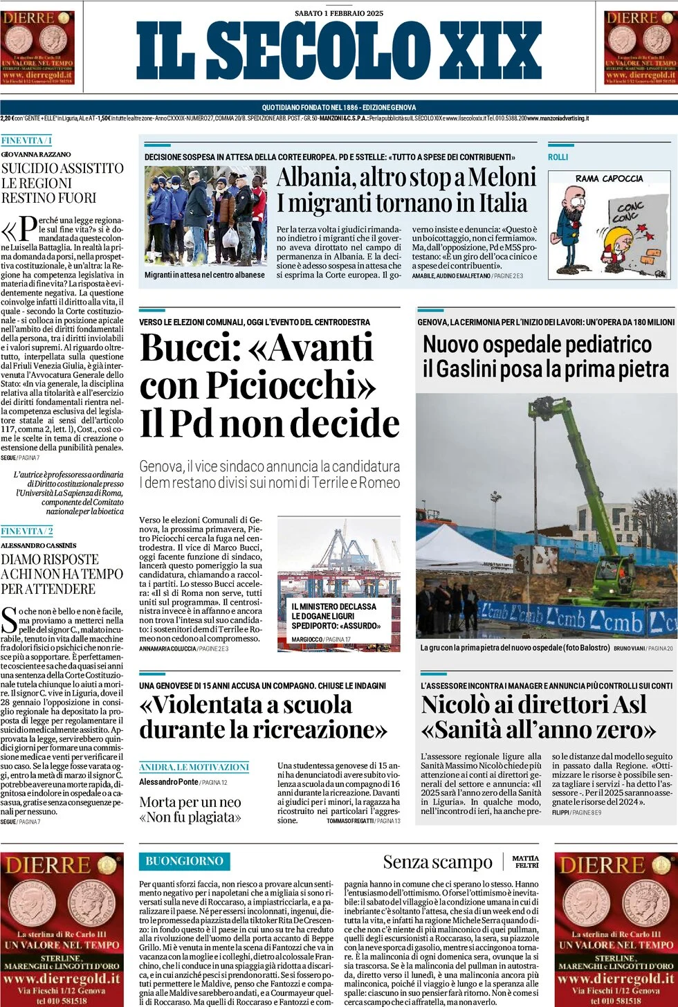 anteprima della prima pagina di il-secolo-xix del 01/02/2025