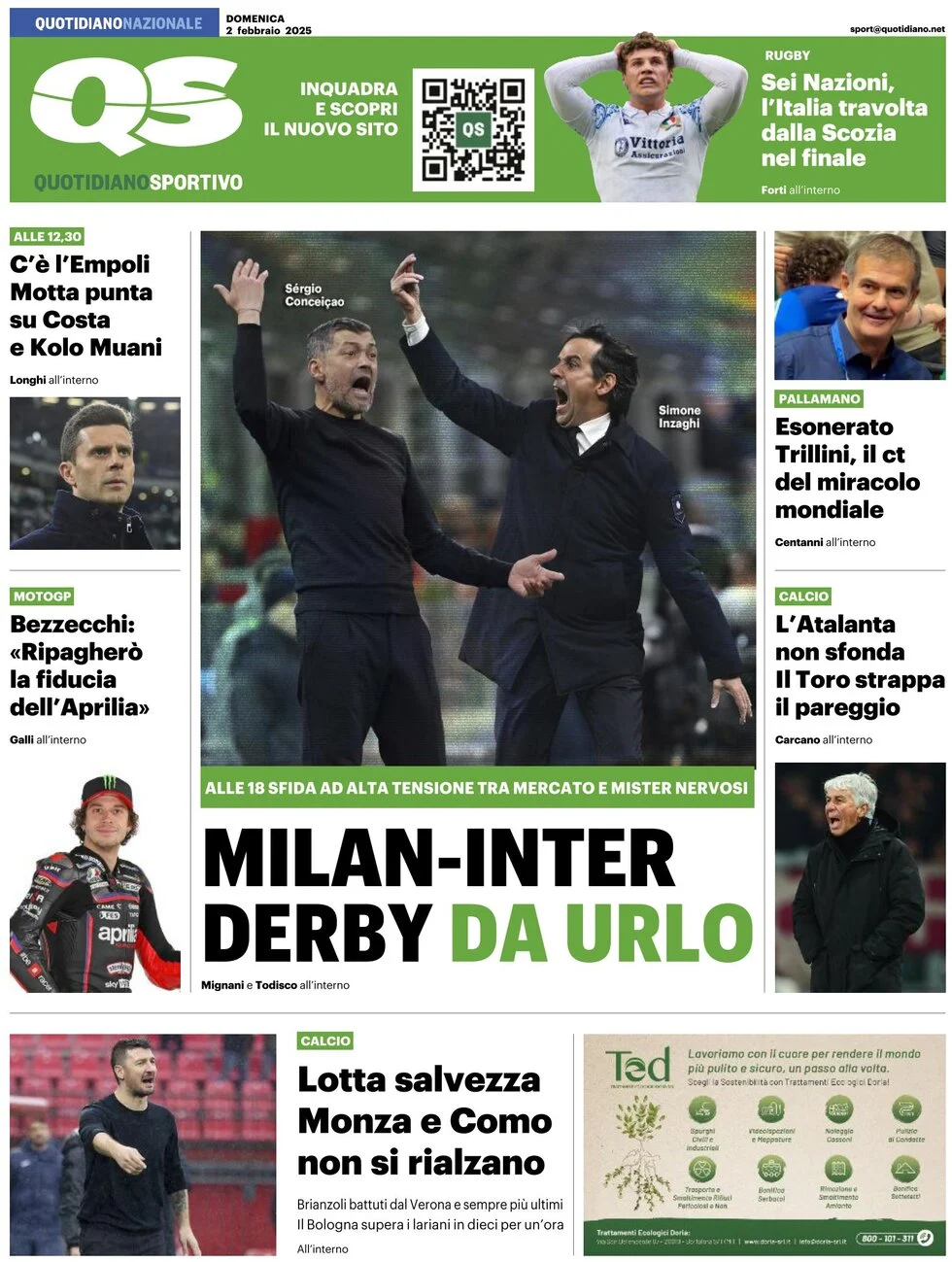 anteprima della prima pagina di qs-quotidiano-sportivo del 02/02/2025