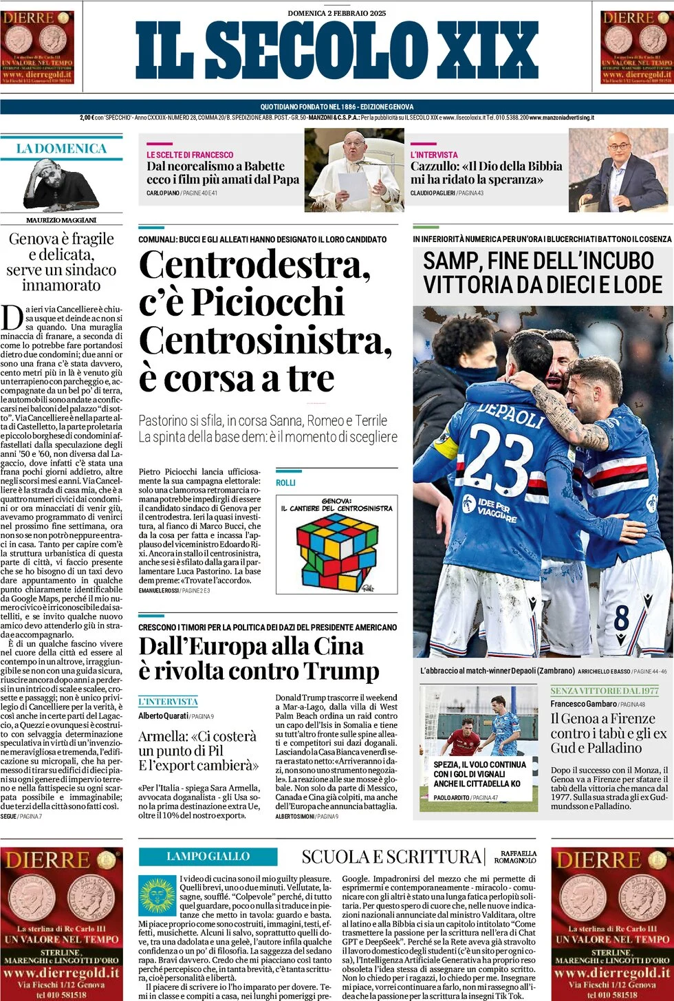 anteprima della prima pagina di il-secolo-xix del 02/02/2025