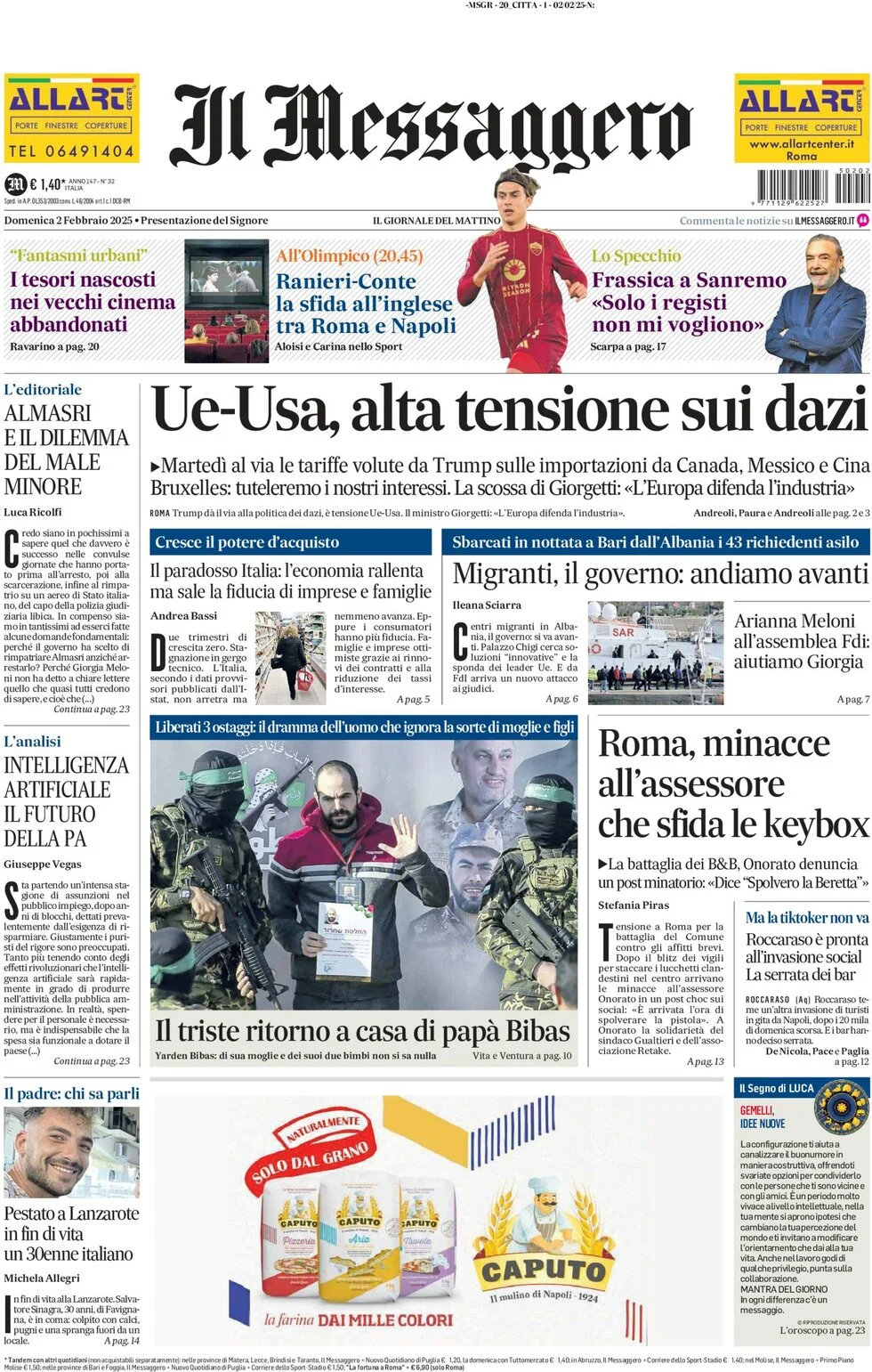 anteprima della prima pagina di il-messaggero del 02/02/2025
