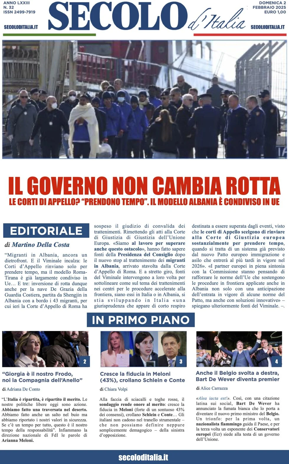 anteprima della prima pagina di secolo-ditalia del 02/02/2025