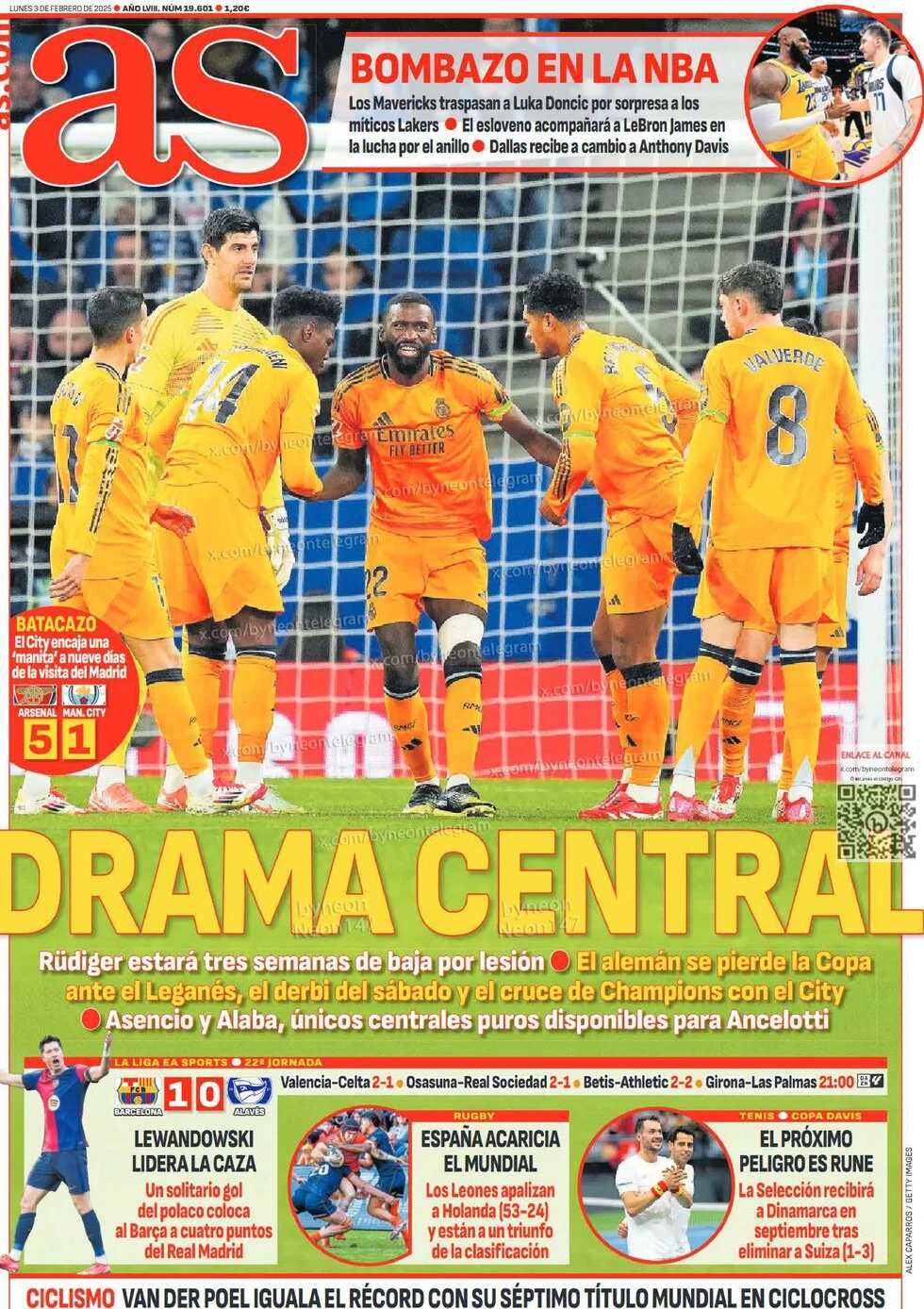 anteprima della prima pagina di as-madrid del 03/02/2025