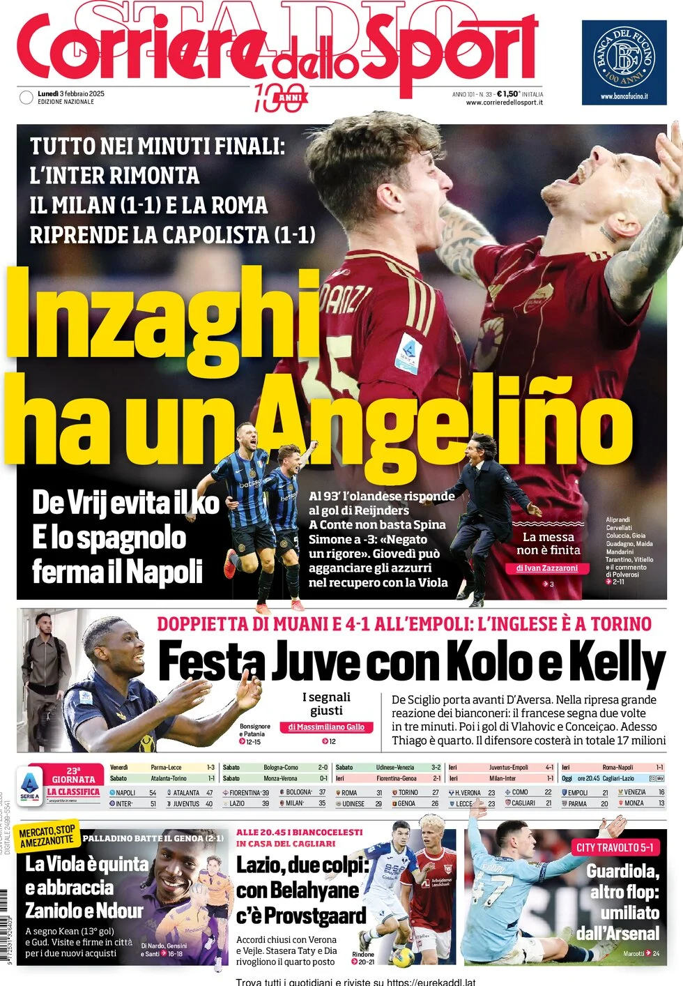 anteprima della prima pagina di corriere-dello-sport del 03/02/2025