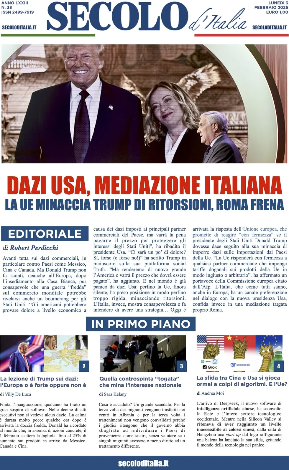 anteprima della prima pagina di secolo-ditalia del 03/02/2025