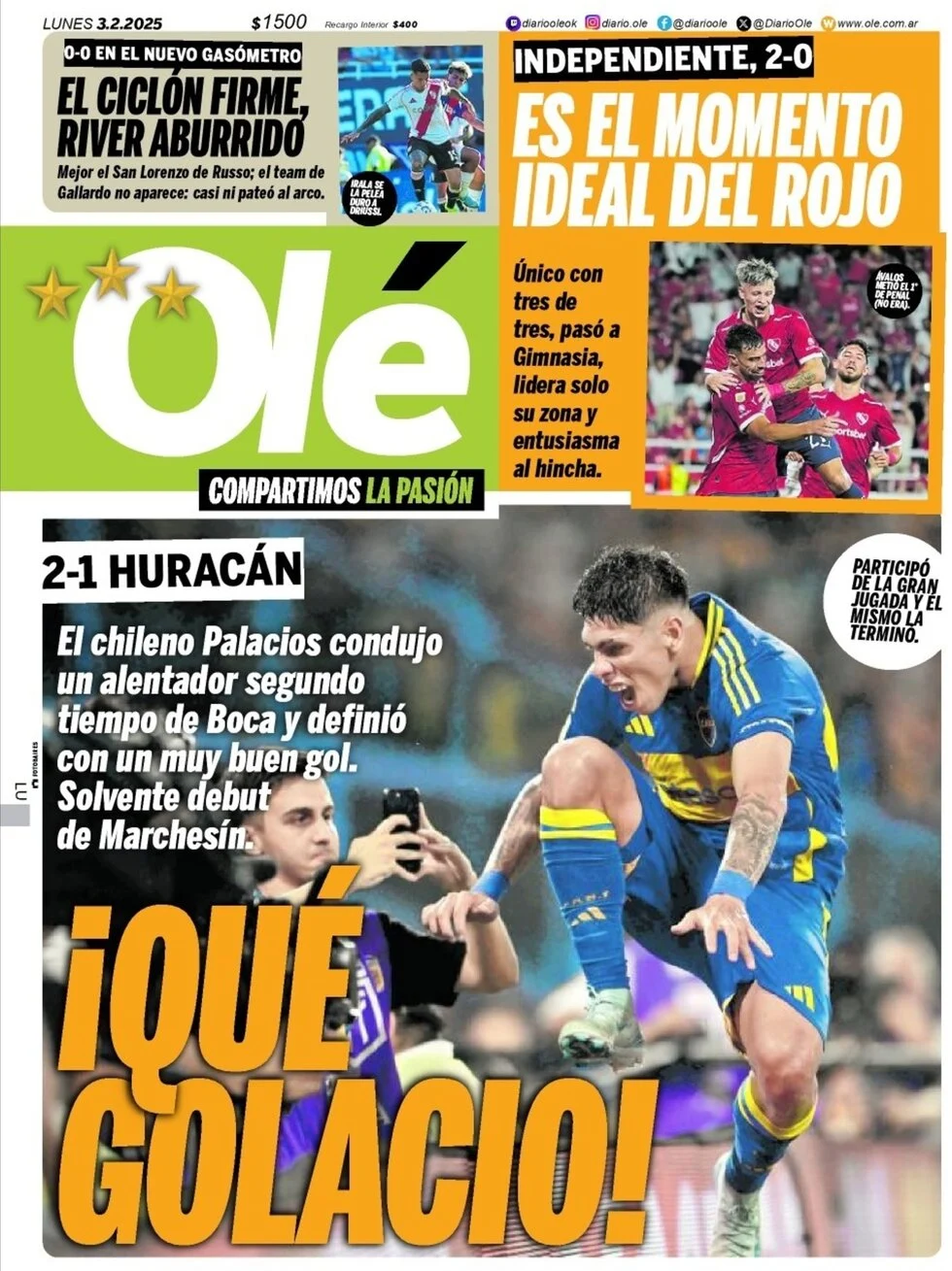 anteprima della prima pagina di ol del 03/02/2025