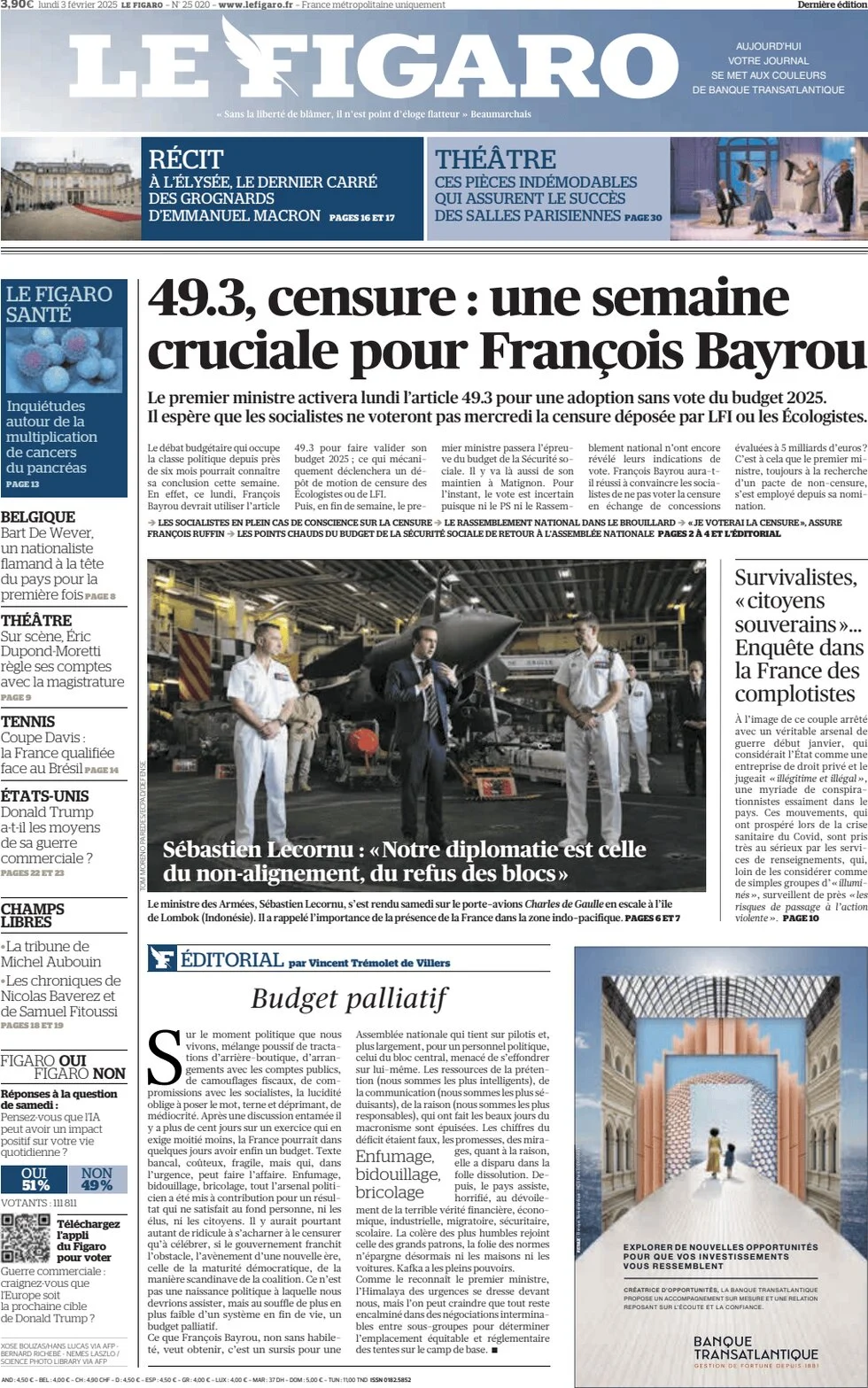 anteprima della prima pagina di le-figaro del 03/02/2025