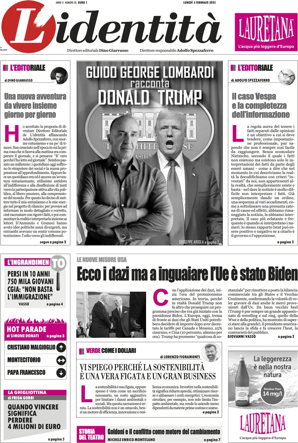 anteprima della prima pagina di lidentit del 03/02/2025