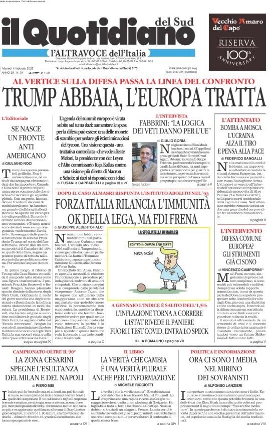 anteprima della prima pagina di il-quotidiano-del-sud-laltravoce del 04/02/2025