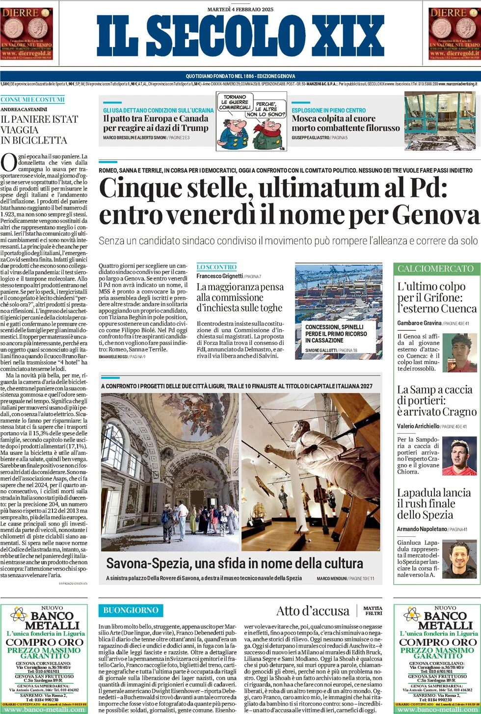 anteprima della prima pagina di il-secolo-xix del 04/02/2025