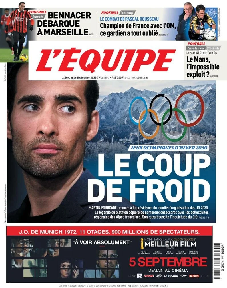 anteprima della prima pagina di lequipe del 04/02/2025