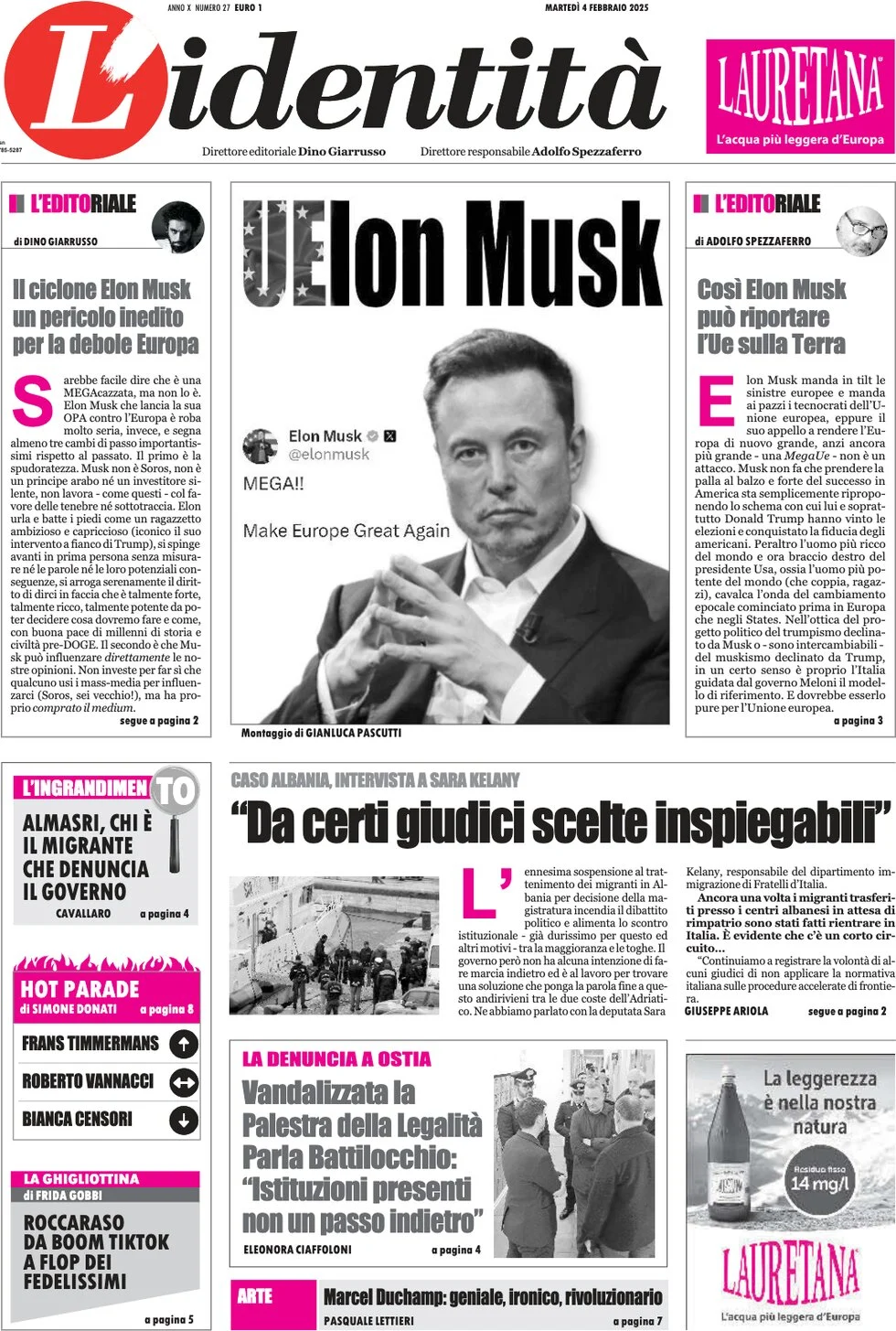 anteprima della prima pagina di lidentit del 04/02/2025