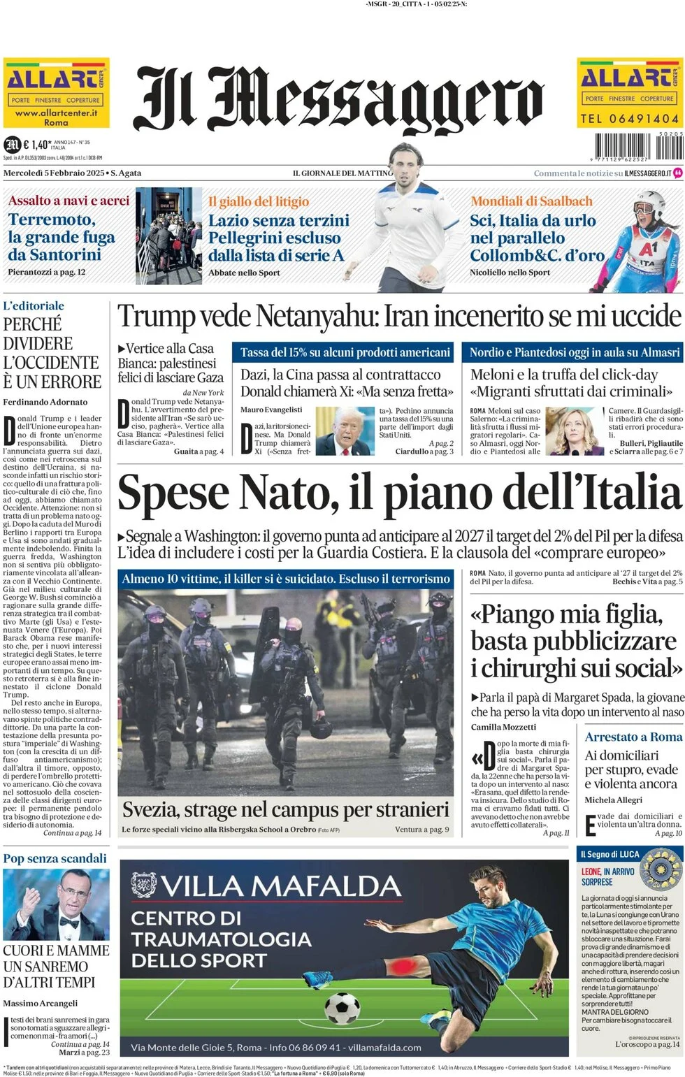 anteprima della prima pagina di il-messaggero del 05/02/2025