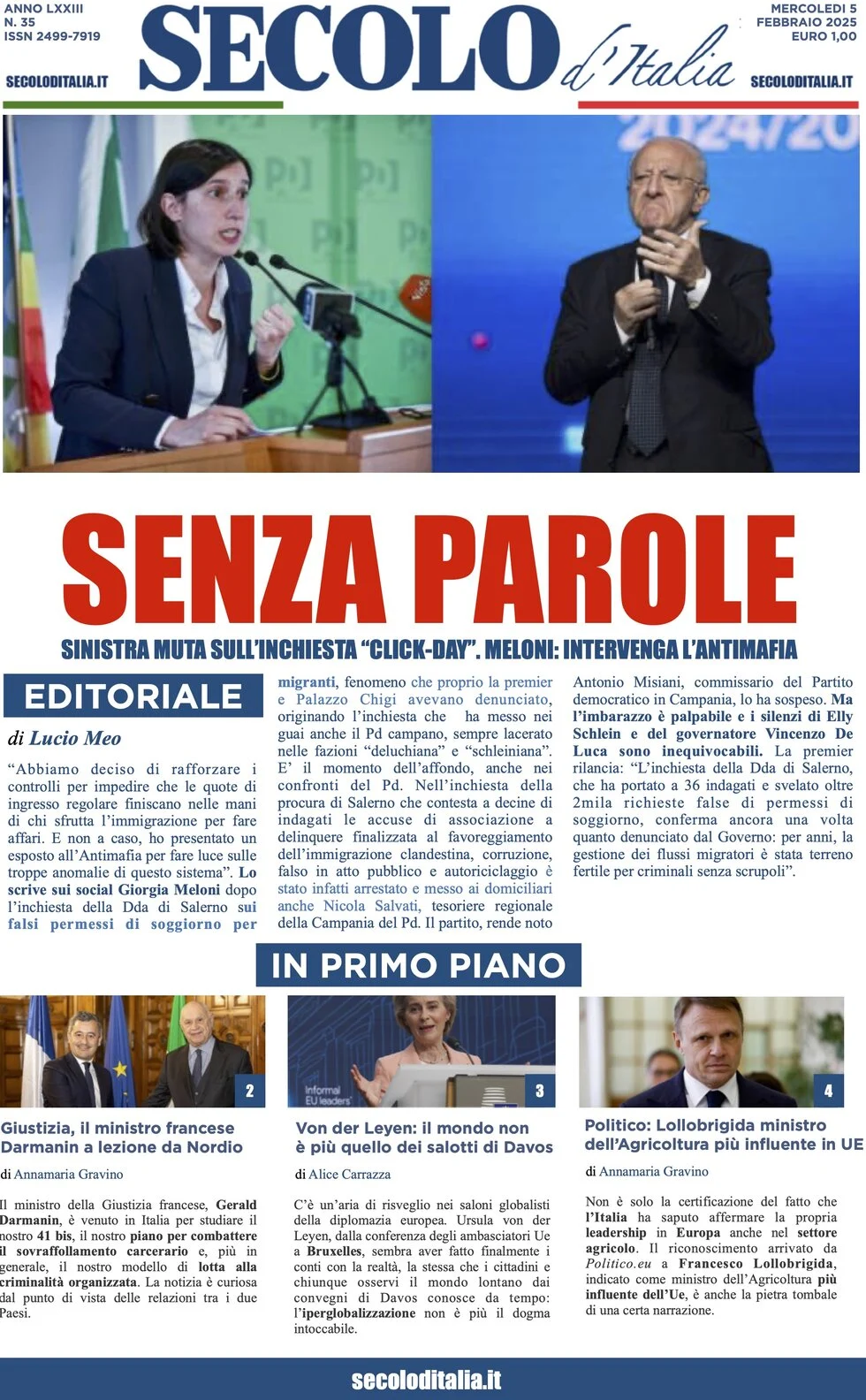 anteprima della prima pagina di secolo-ditalia del 05/02/2025