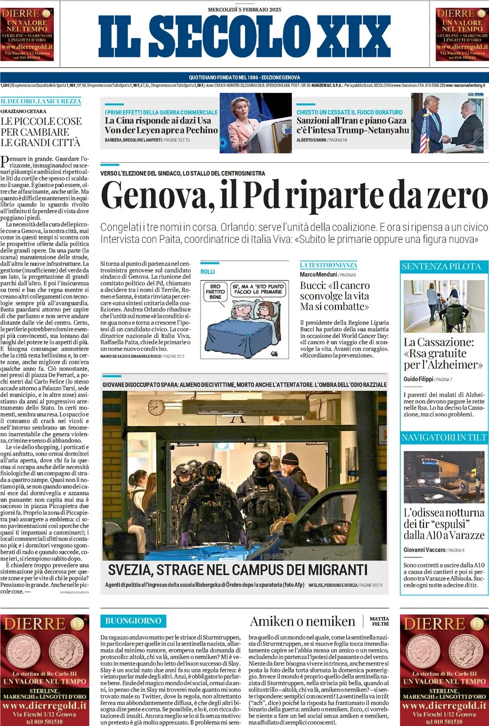 anteprima della prima pagina di il-secolo-xix del 05/02/2025