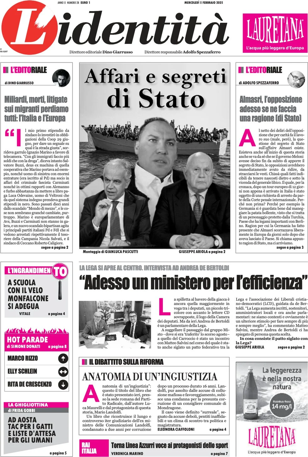 anteprima della prima pagina di lidentit del 05/02/2025