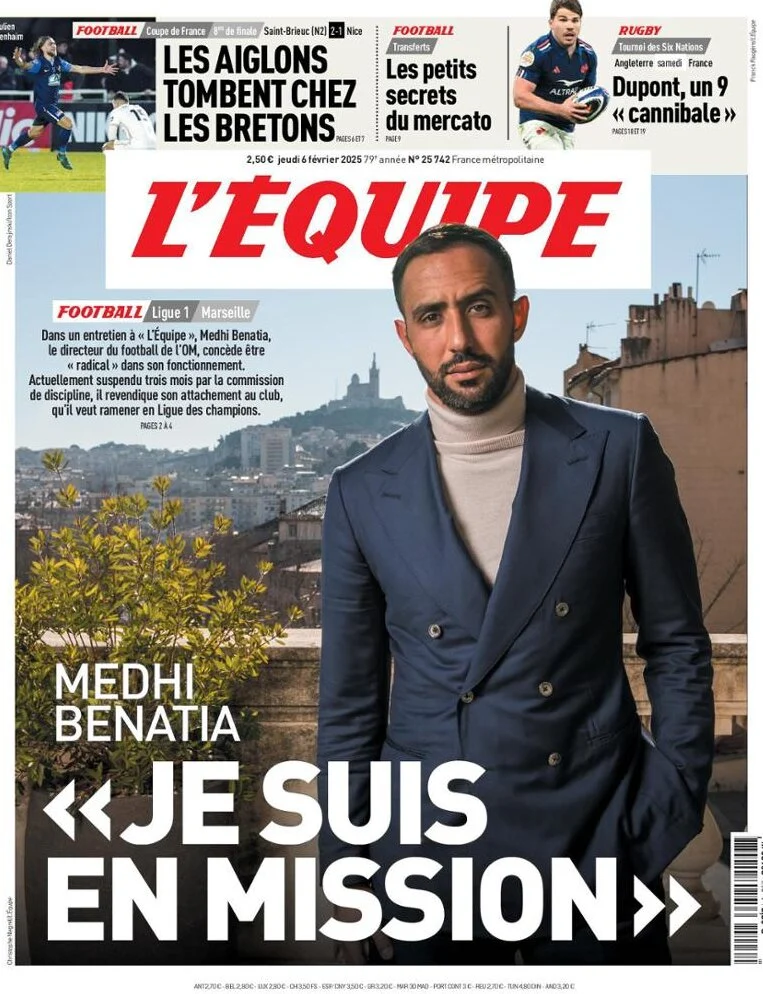 anteprima della prima pagina di lequipe del 06/02/2025