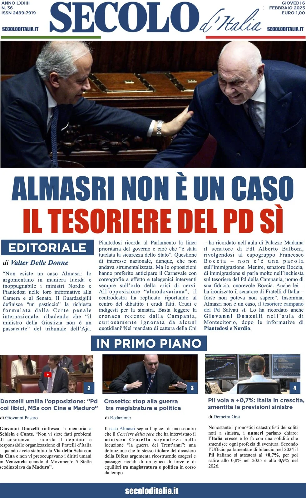 anteprima della prima pagina di secolo-ditalia del 06/02/2025