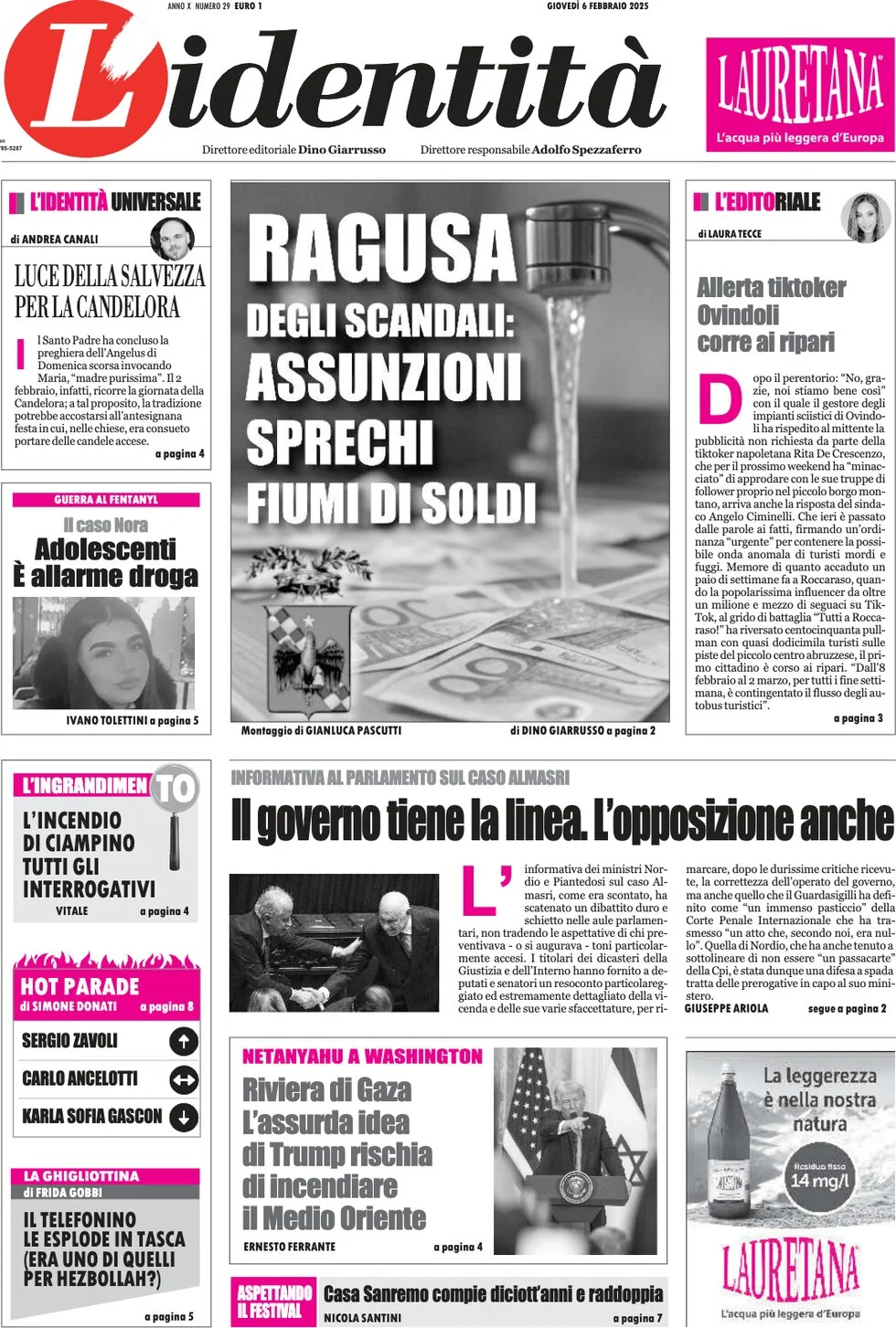 anteprima della prima pagina di lidentit del 06/02/2025