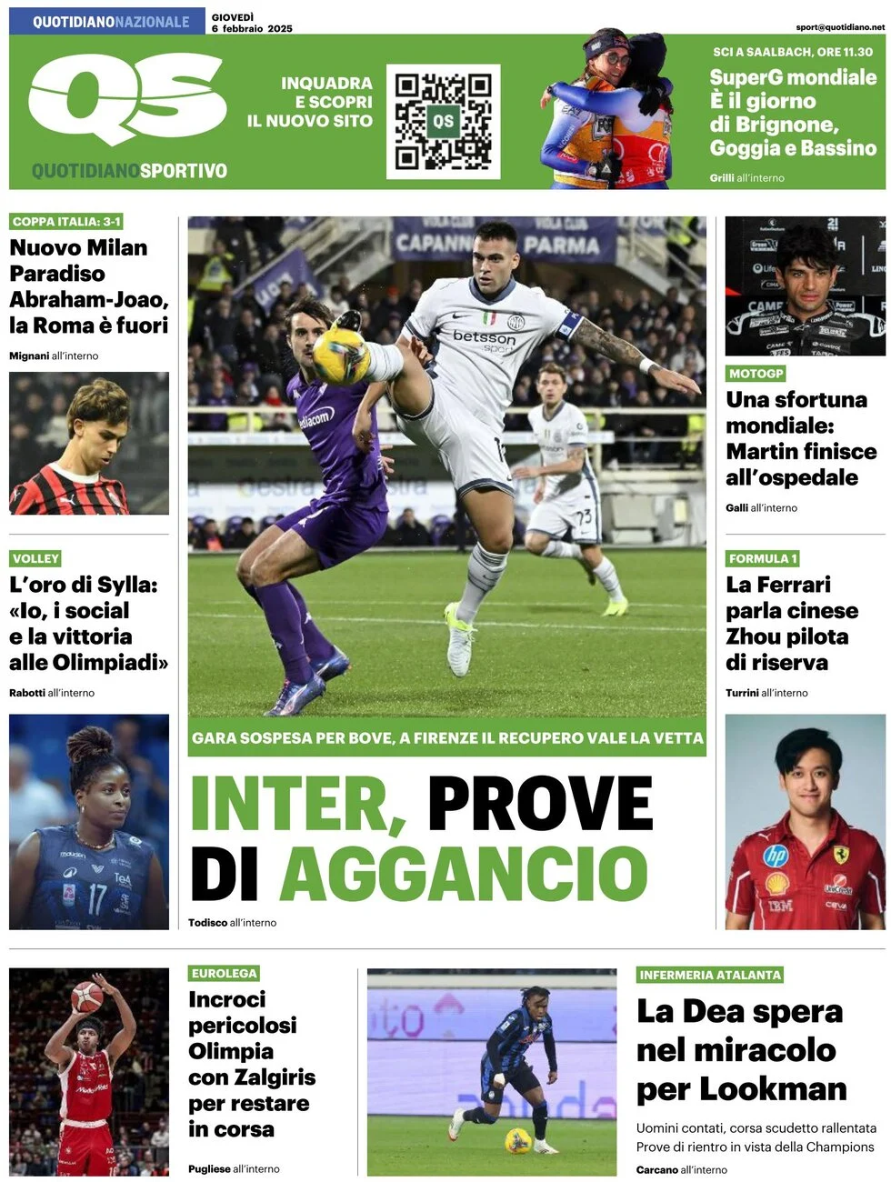 anteprima della prima pagina di qs-quotidiano-sportivo del 06/02/2025