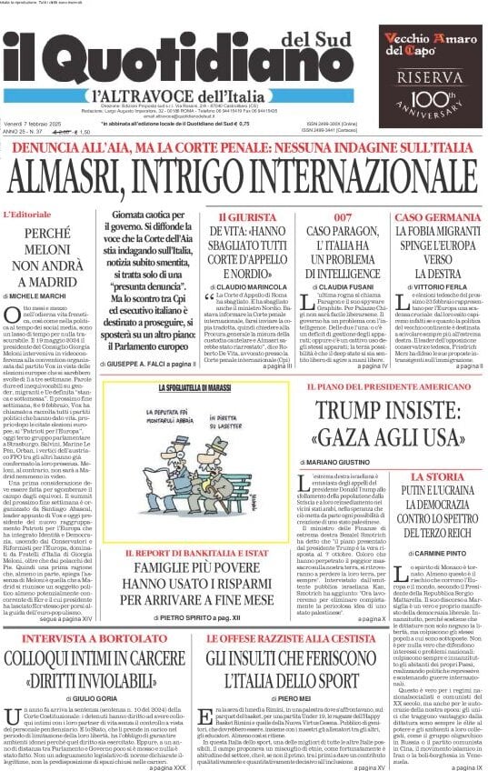 anteprima della prima pagina di il-quotidiano-del-sud-laltravoce del 07/02/2025