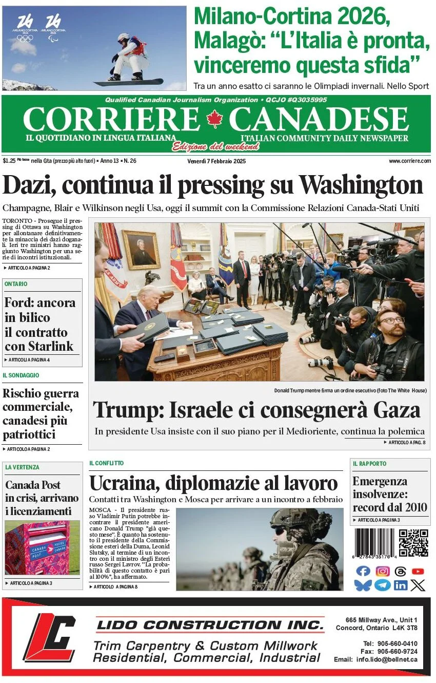 anteprima della prima pagina di corriere-canadese del 07/02/2025