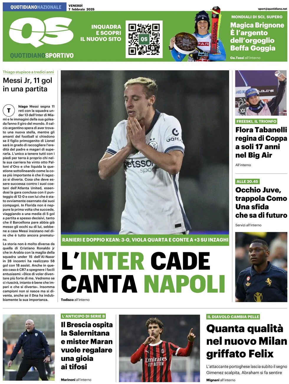 anteprima della prima pagina di qs-quotidiano-sportivo del 07/02/2025