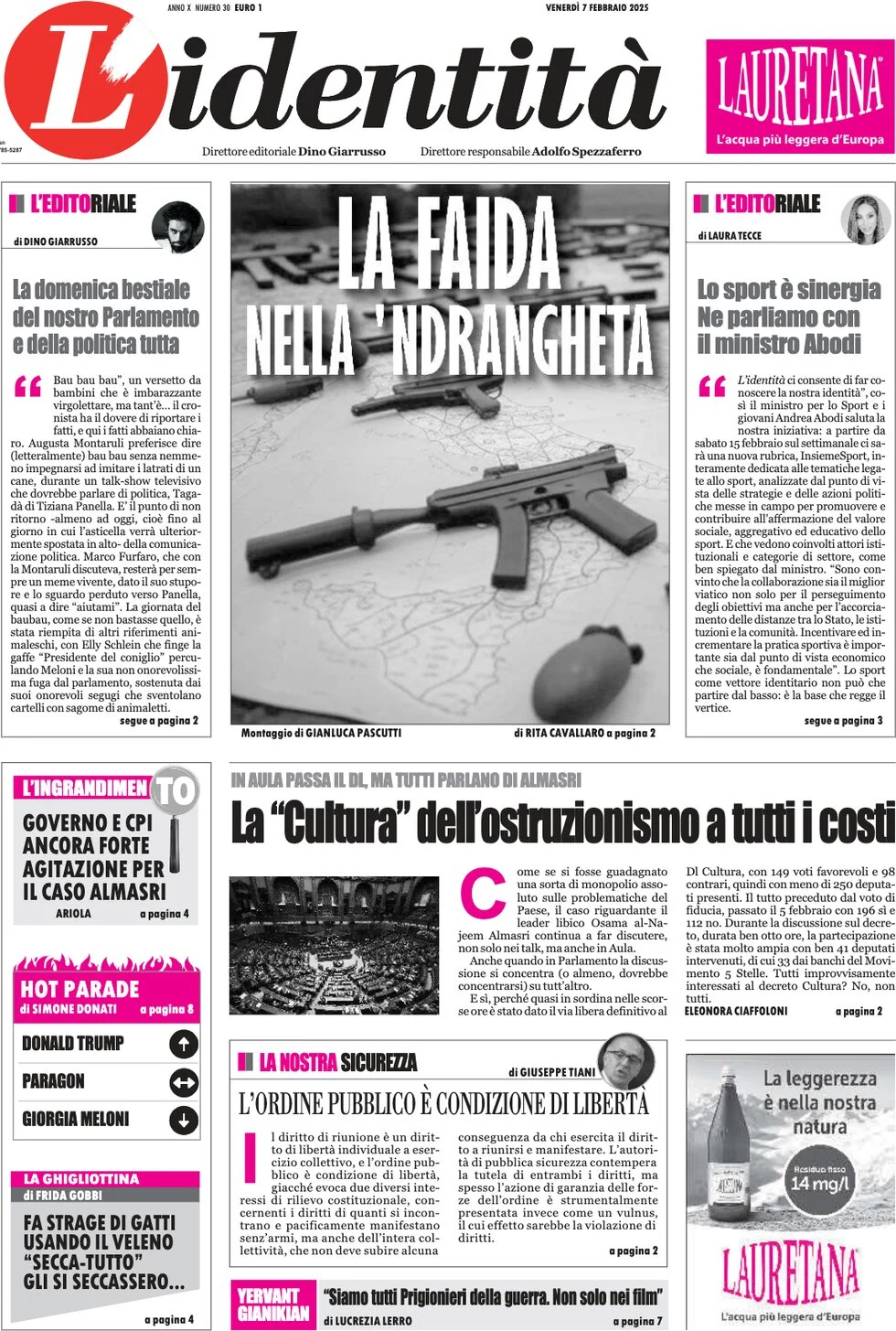anteprima della prima pagina di lidentit del 07/02/2025