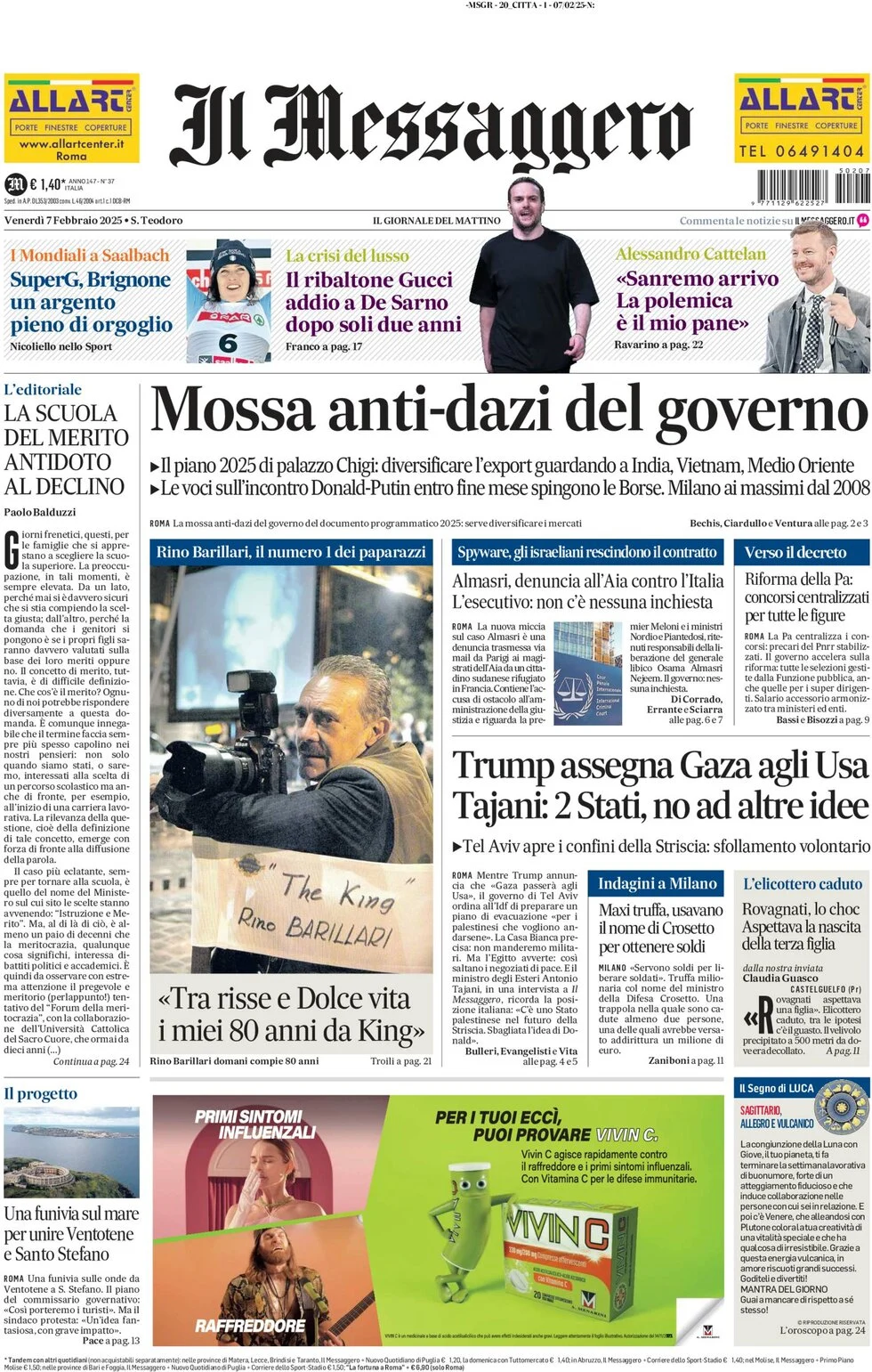anteprima della prima pagina di il-messaggero del 07/02/2025
