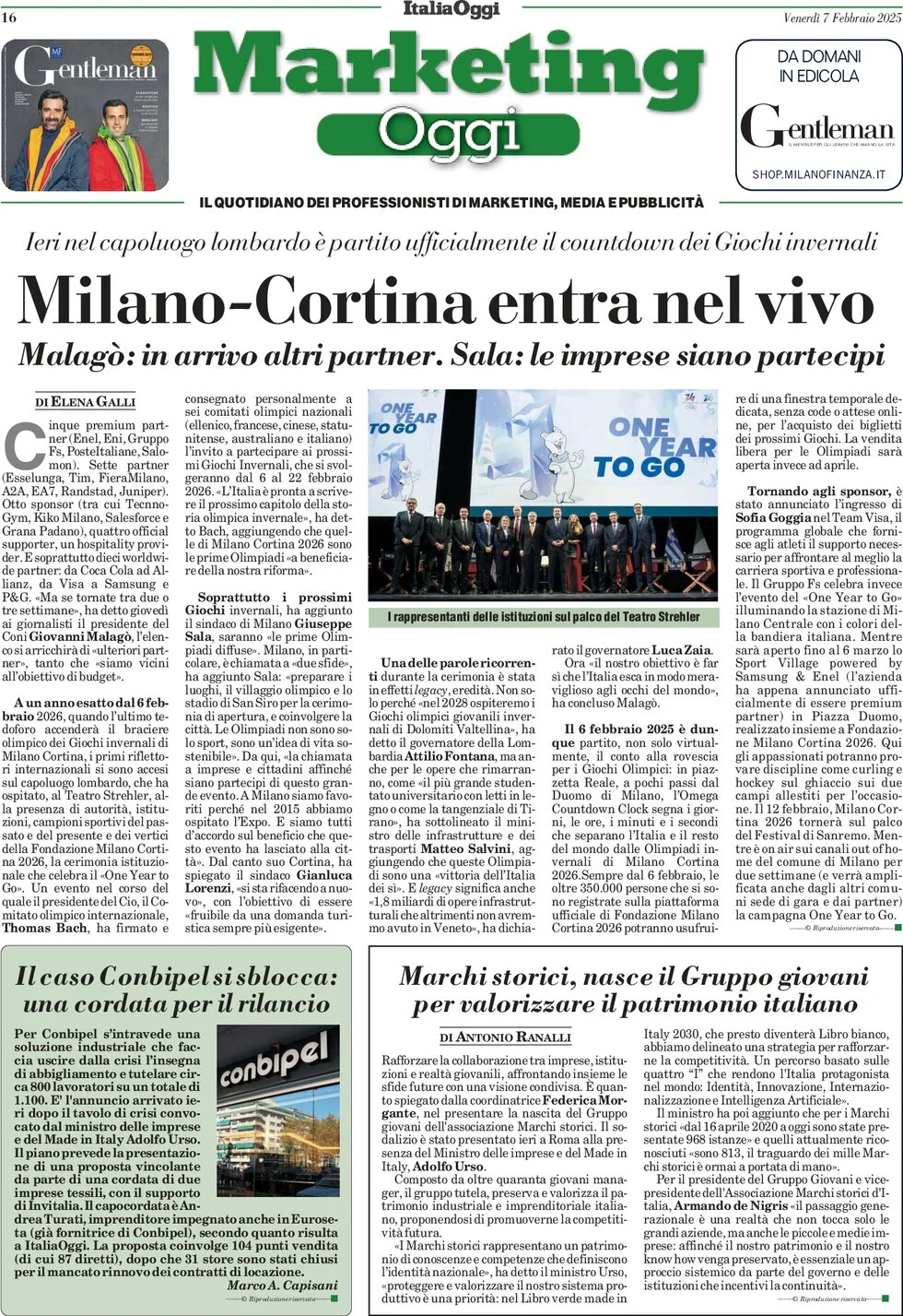 anteprima della prima pagina di marketing-oggi del 07/02/2025