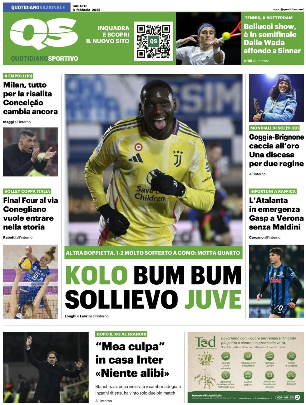 anteprima della prima pagina di qs-quotidiano-sportivo del 08/02/2025