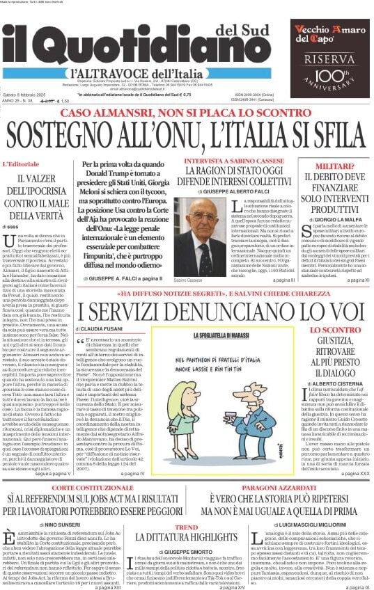 anteprima della prima pagina di il-quotidiano-del-sud-laltravoce del 08/02/2025