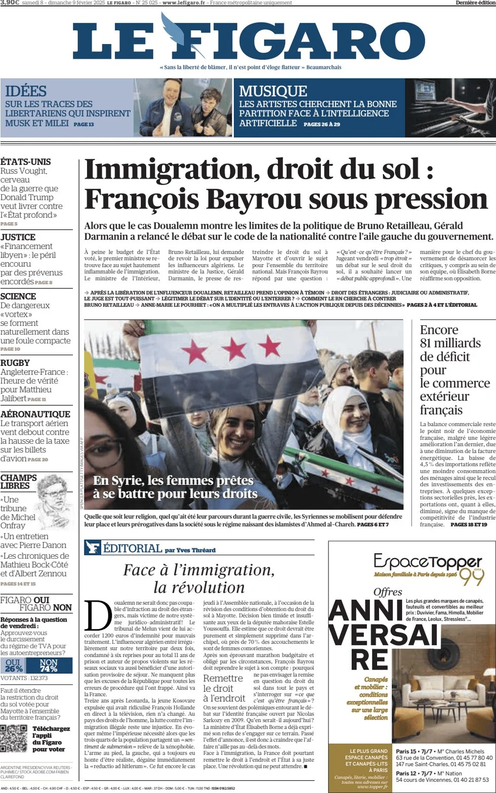 anteprima della prima pagina di le-figaro del 08/02/2025