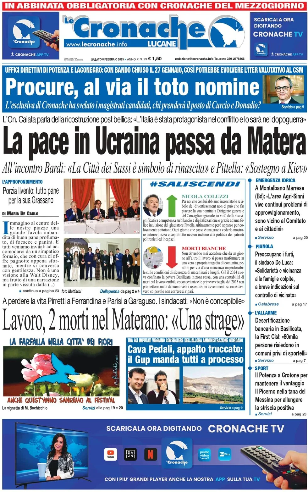 anteprima della prima pagina di le-cronache-lucane del 08/02/2025