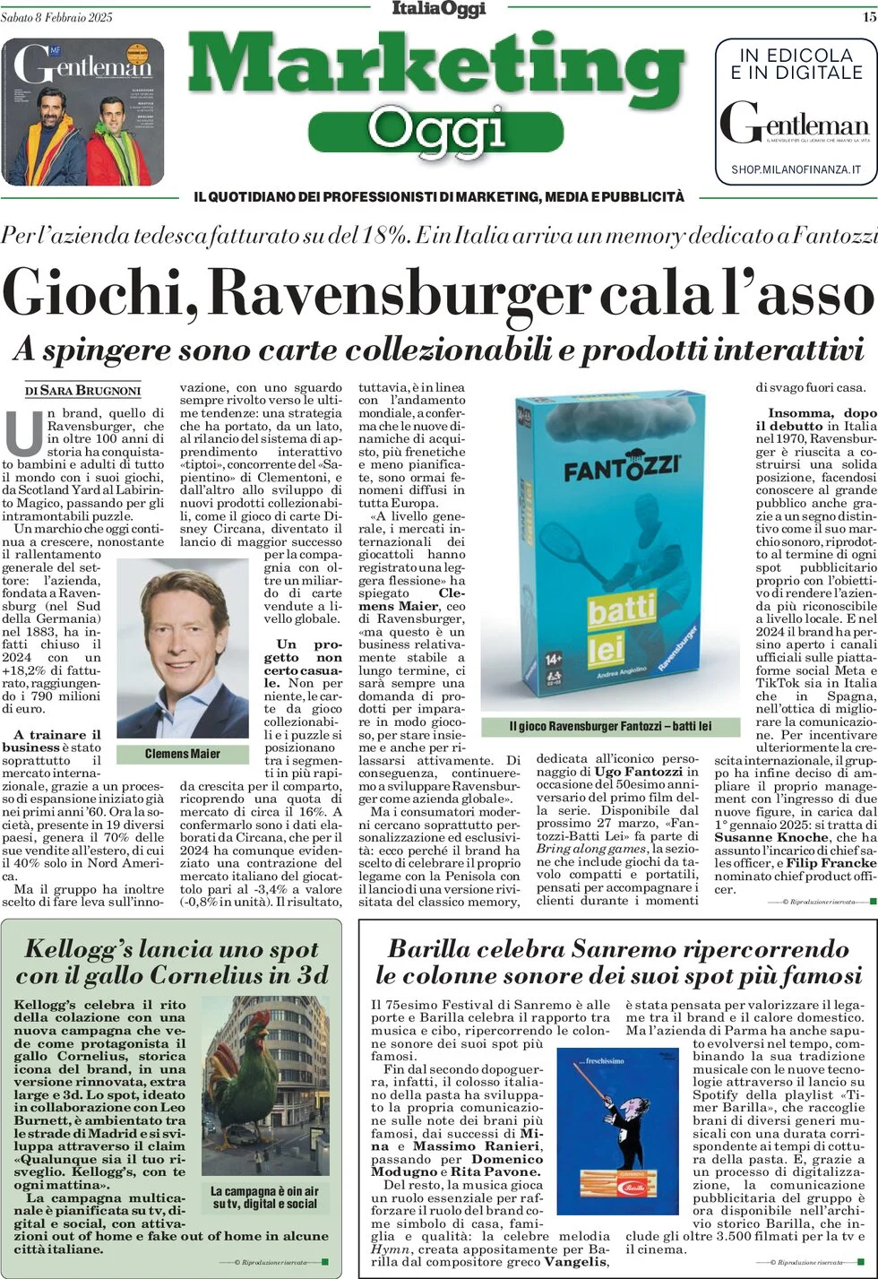 anteprima della prima pagina di marketing-oggi del 08/02/2025