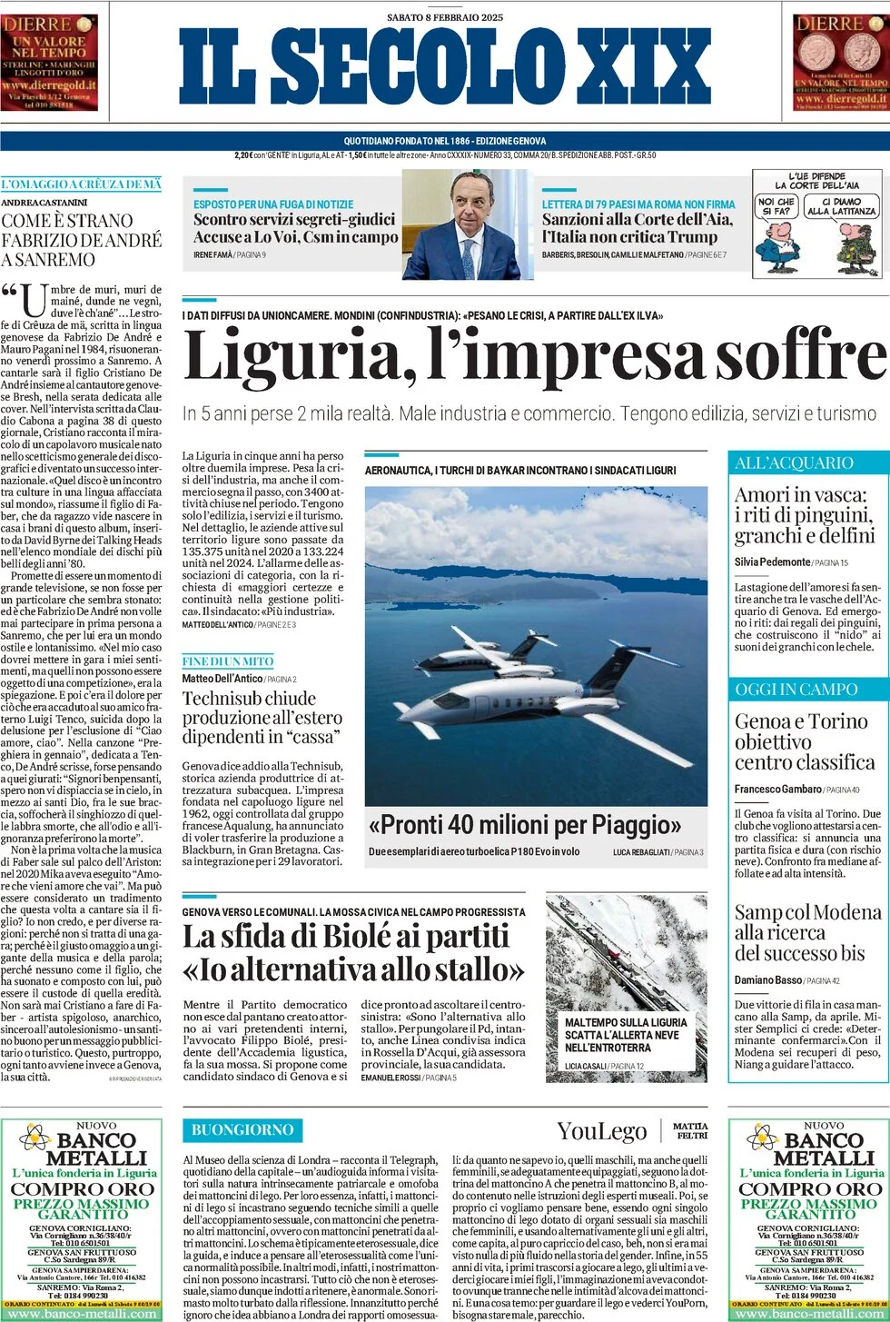 anteprima della prima pagina di il-secolo-xix del 08/02/2025