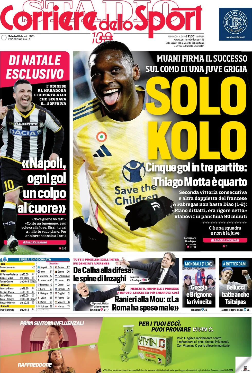 anteprima della prima pagina di corriere-dello-sport del 08/02/2025