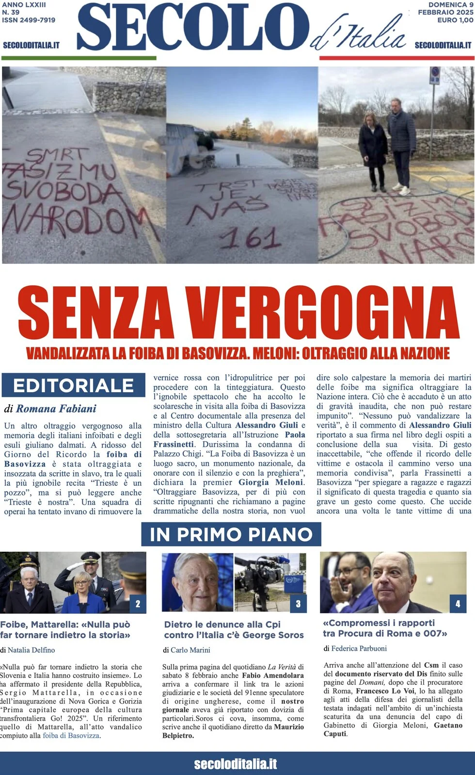 anteprima della prima pagina di secolo-ditalia del 09/02/2025
