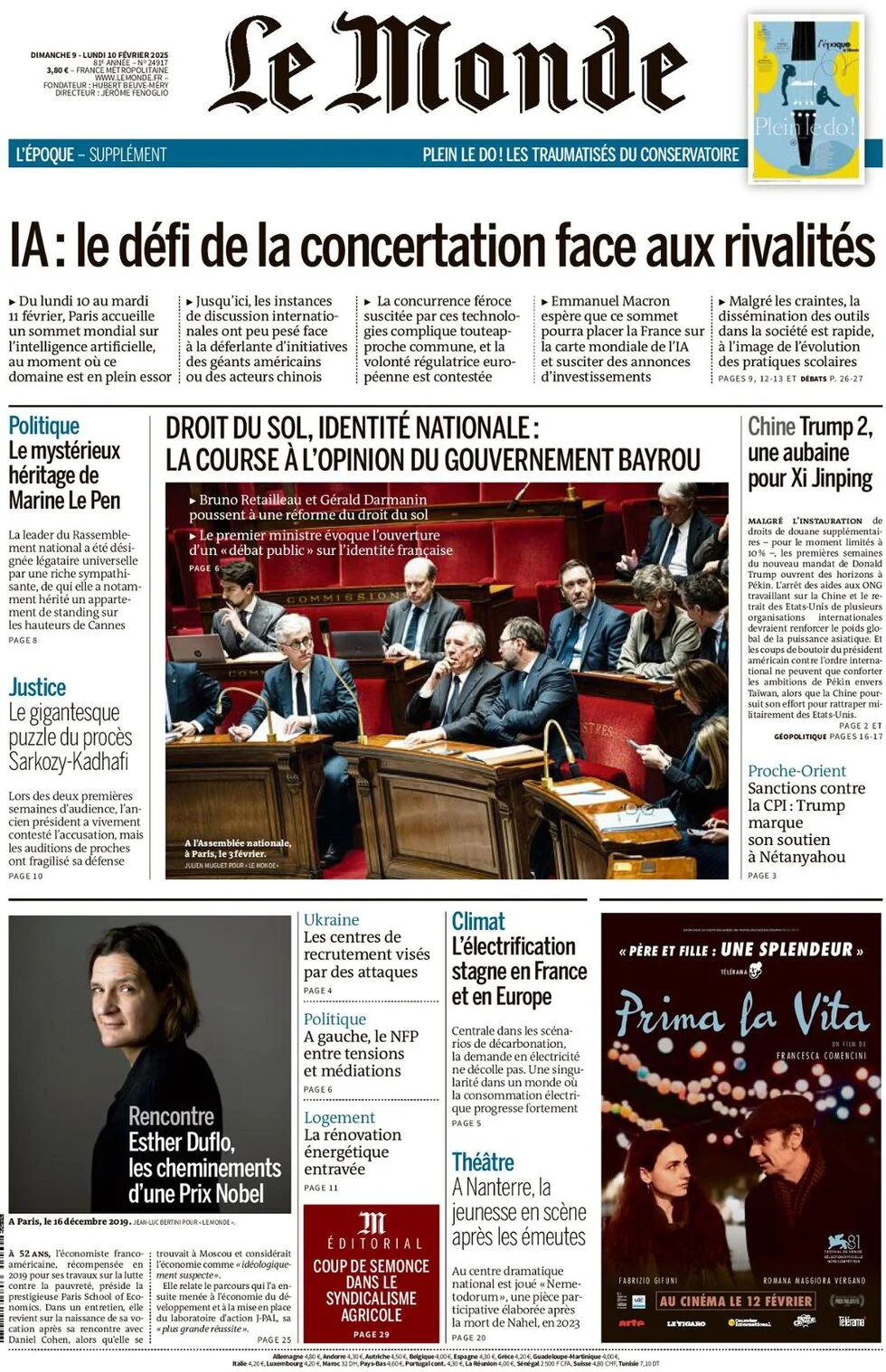 anteprima della prima pagina di le-monde del 09/02/2025