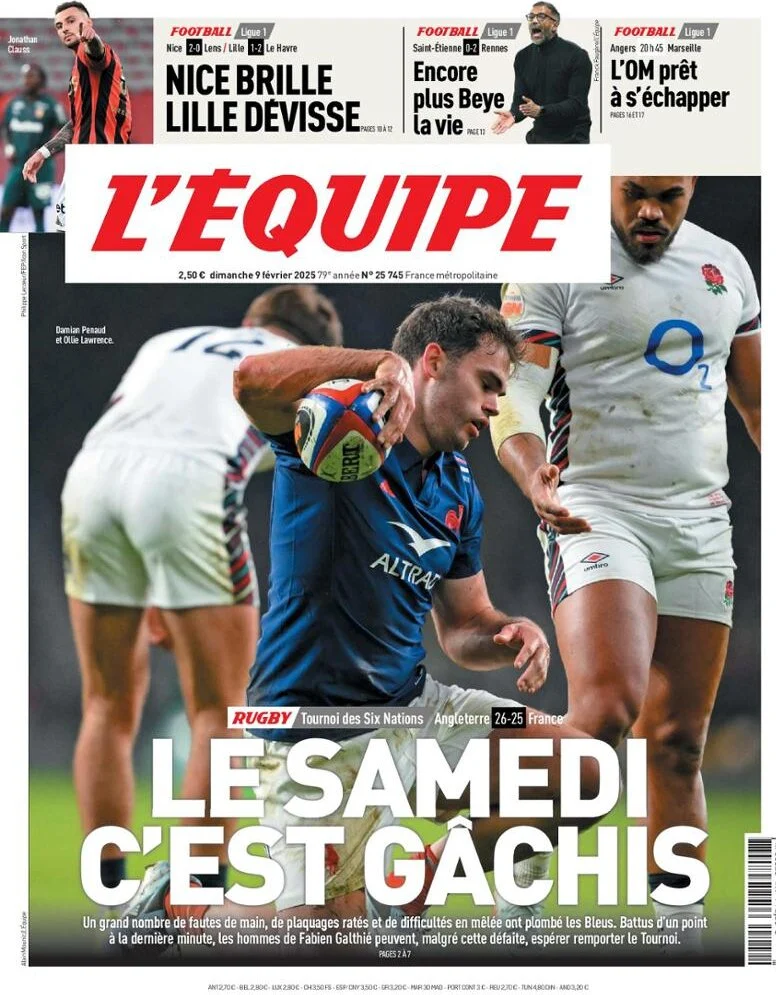 anteprima della prima pagina di lequipe del 09/02/2025