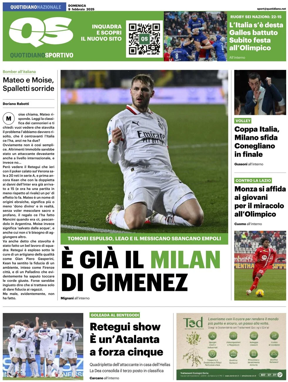 anteprima della prima pagina di qs-quotidiano-sportivo del 09/02/2025