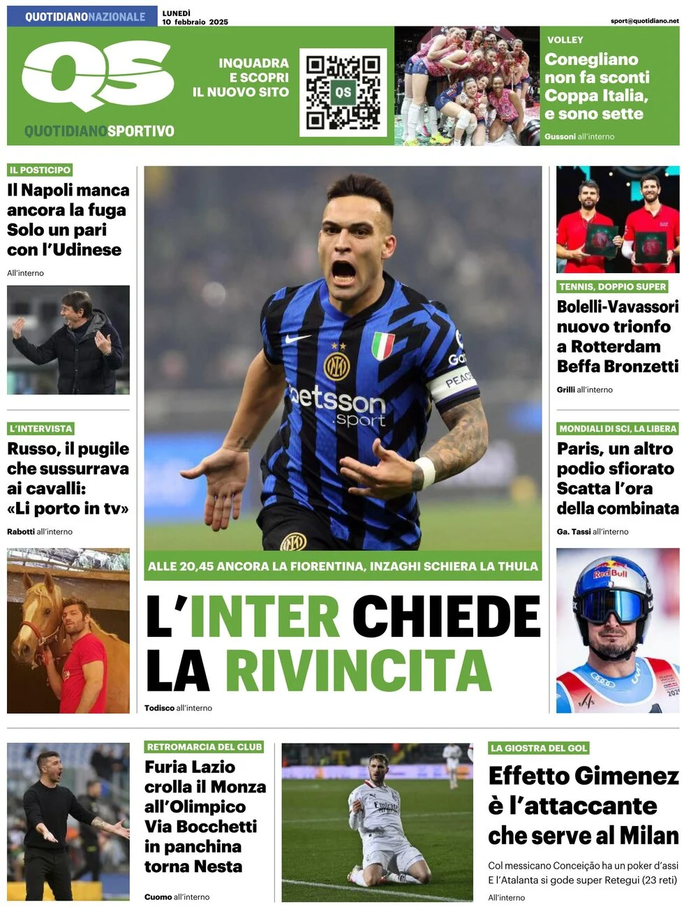 anteprima della prima pagina di qs-quotidiano-sportivo del 10/02/2025