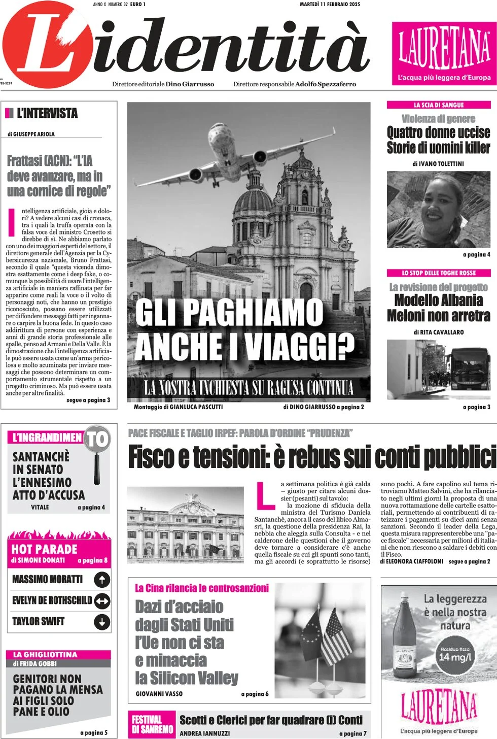 anteprima della prima pagina di lidentit del 10/02/2025