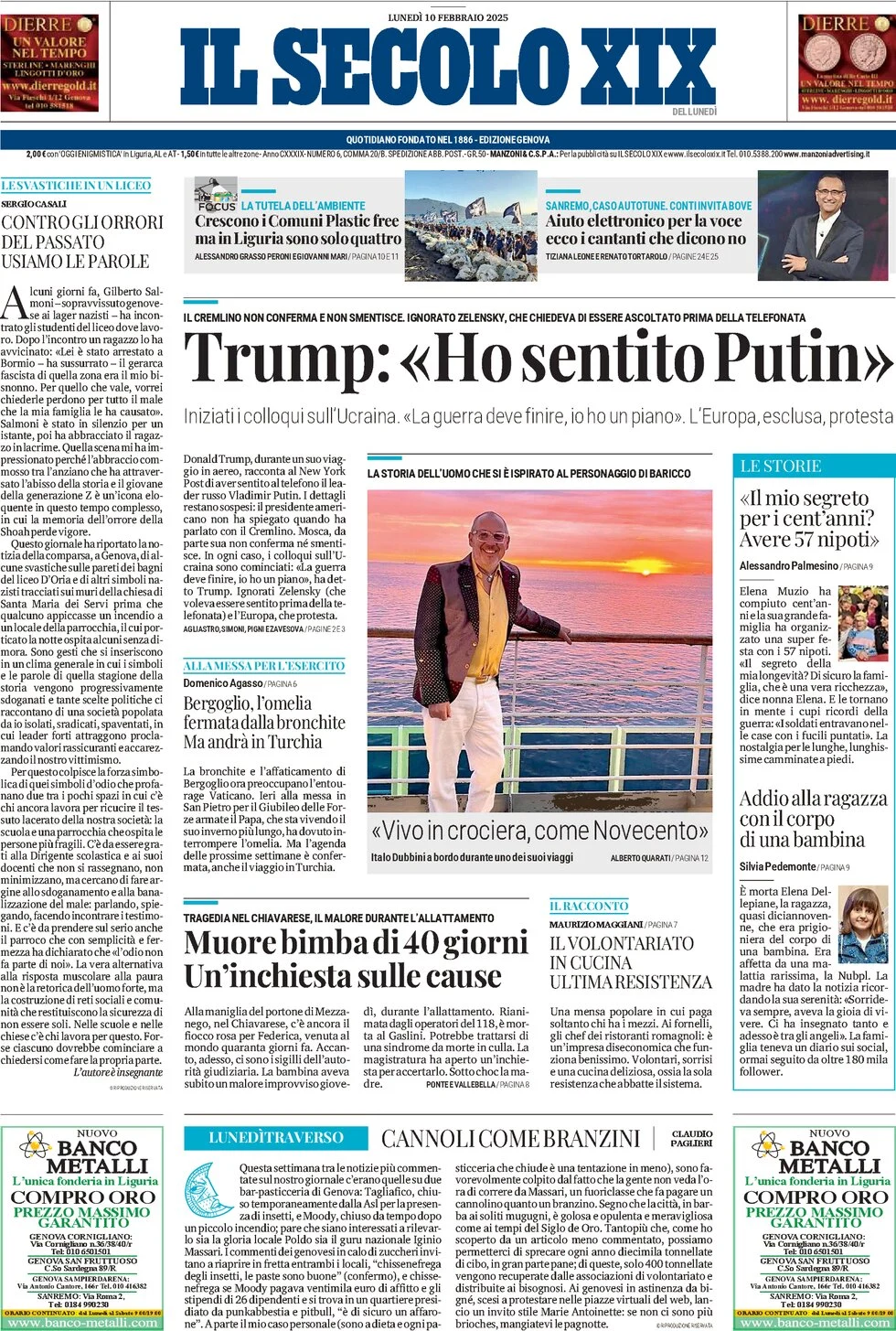 anteprima della prima pagina di il-secolo-xix del 10/02/2025