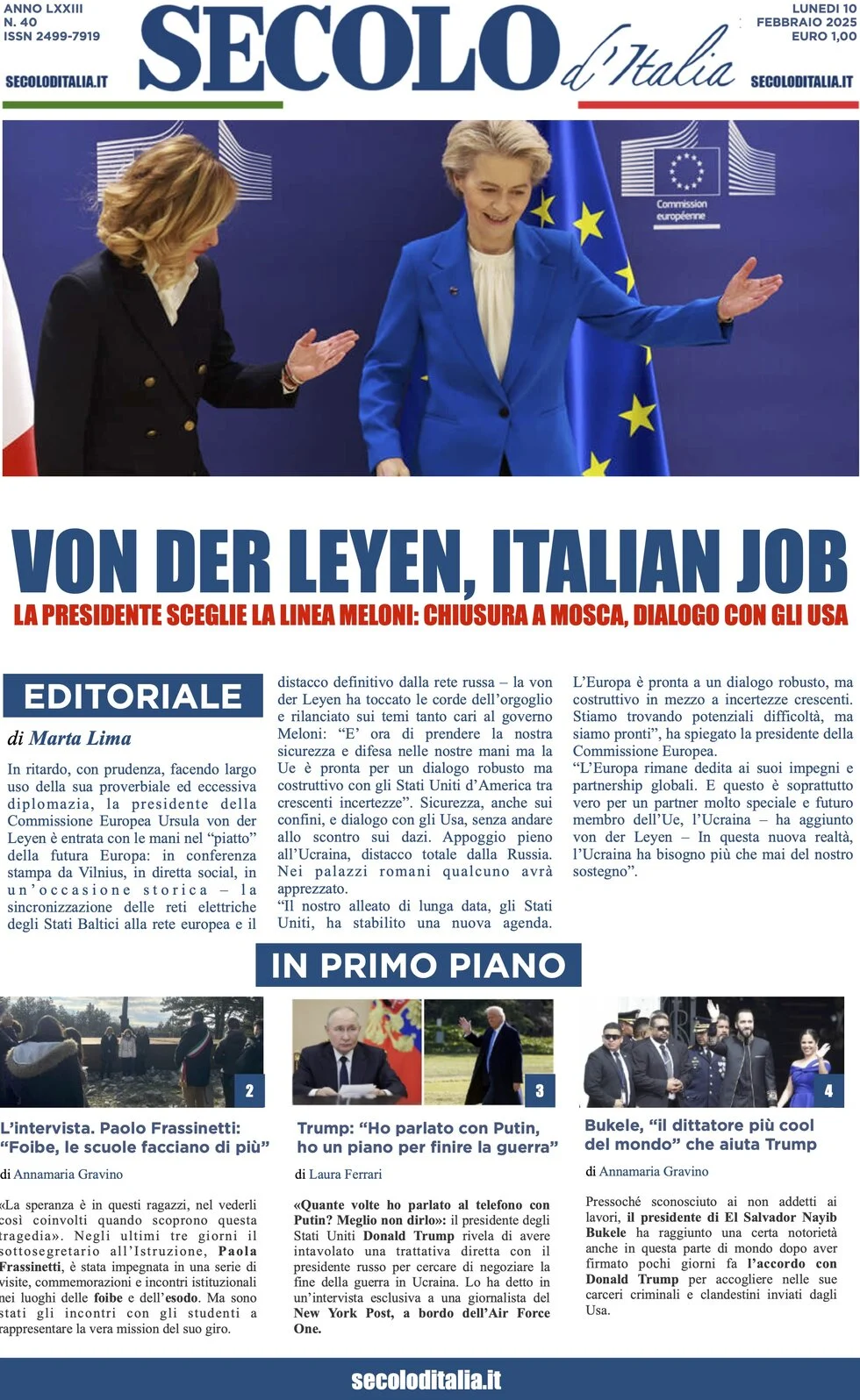 anteprima della prima pagina di secolo-ditalia del 10/02/2025