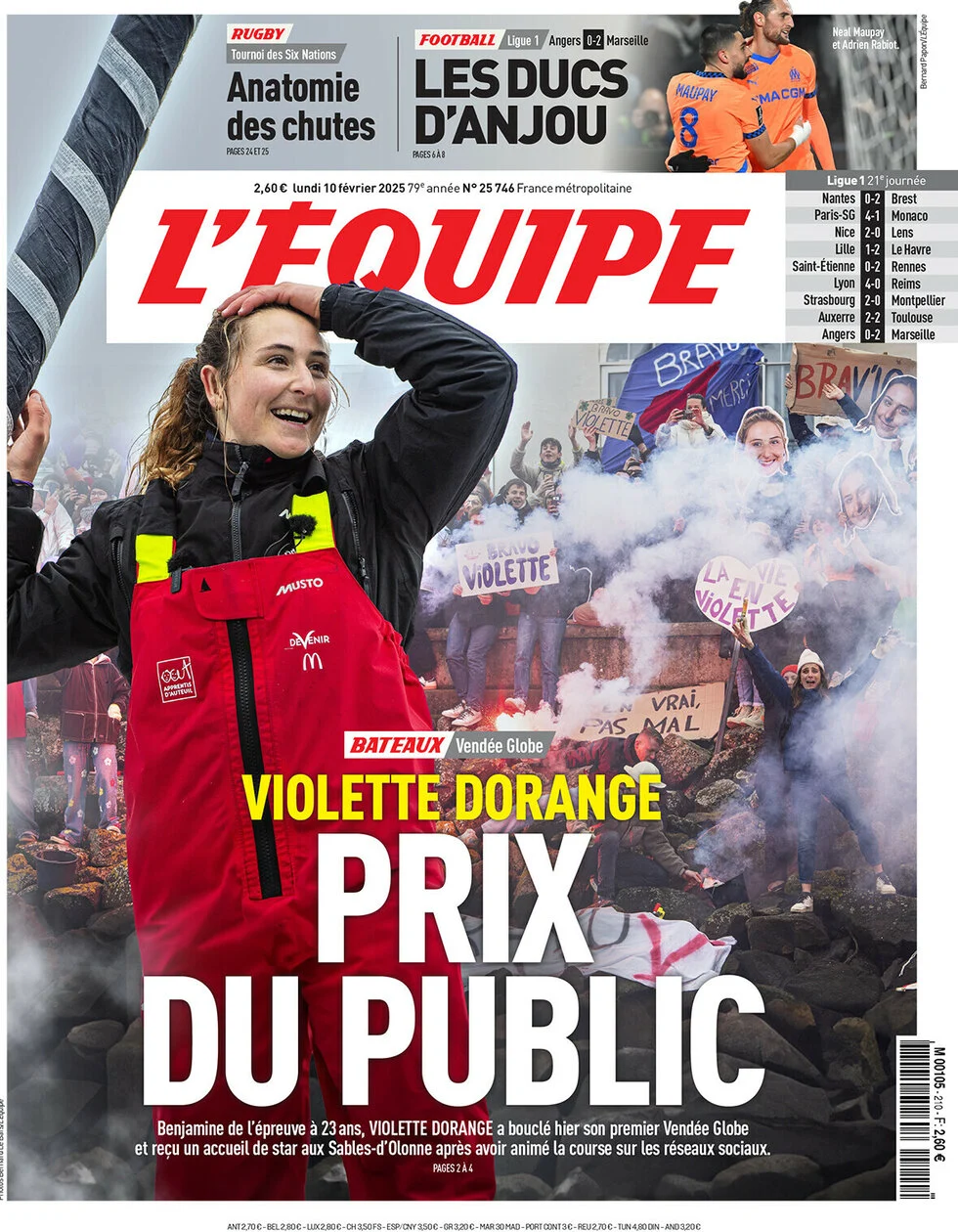 anteprima della prima pagina di lequipe del 10/02/2025