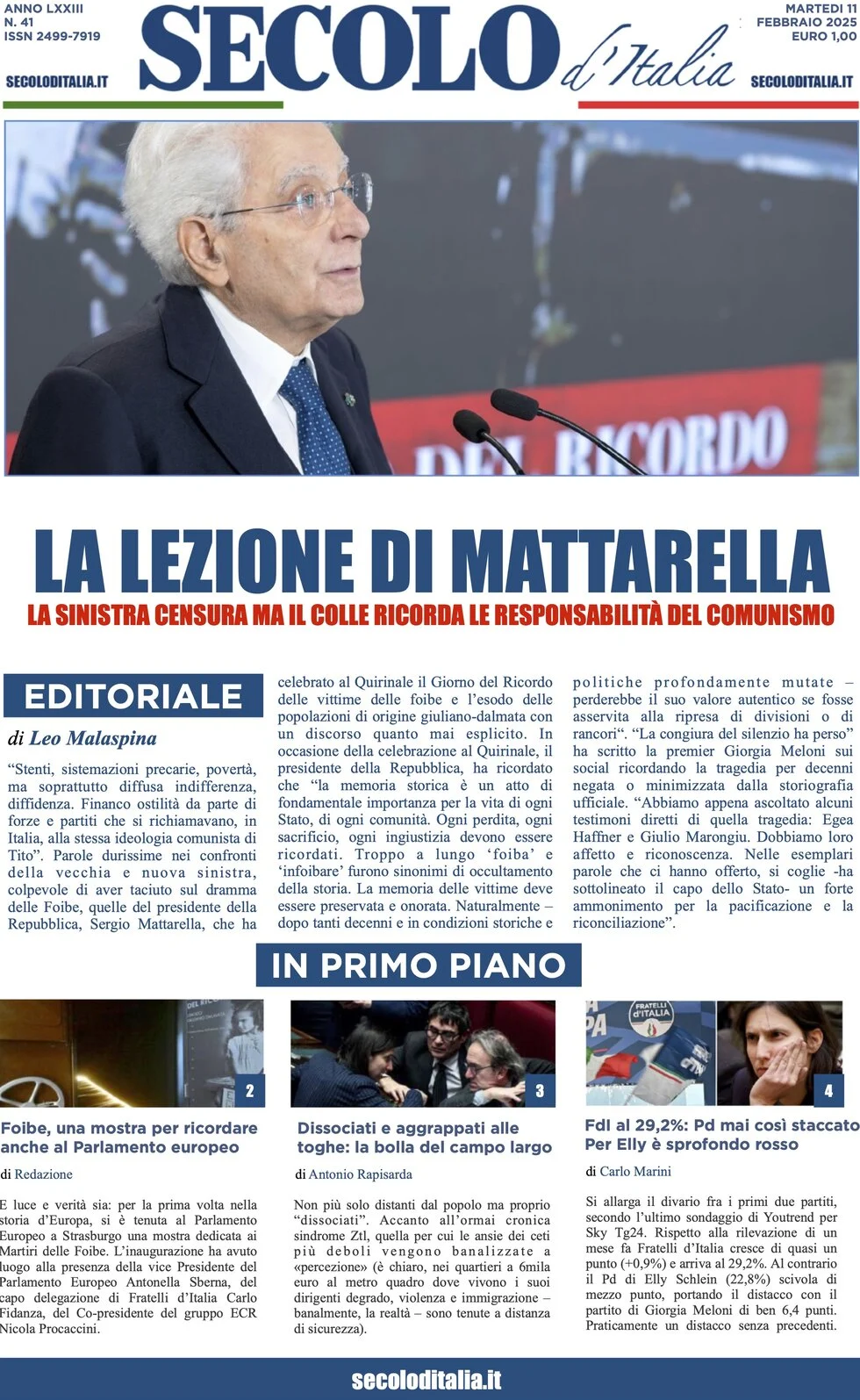 anteprima della prima pagina di secolo-ditalia del 11/02/2025