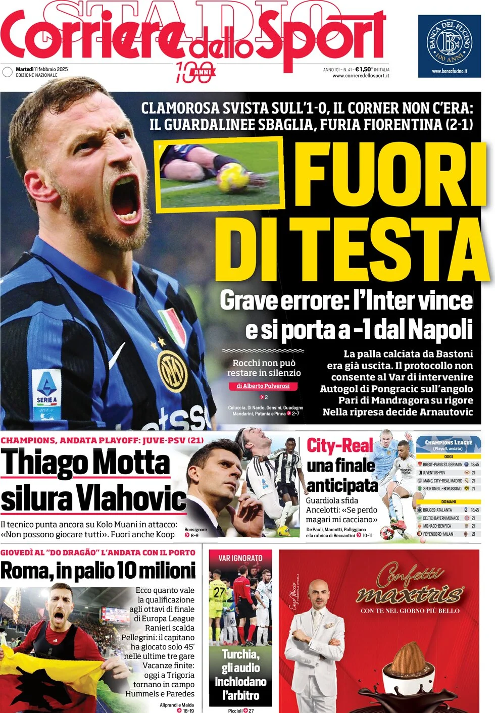 anteprima della prima pagina di corriere-dello-sport del 11/02/2025