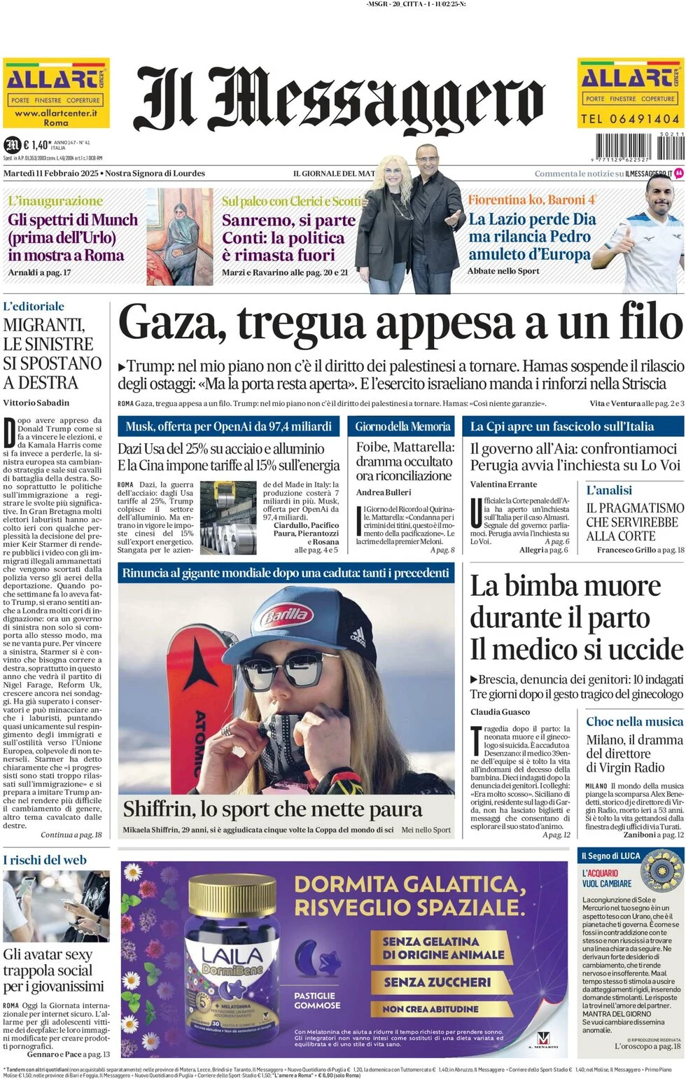 anteprima della prima pagina di il-messaggero del 11/02/2025