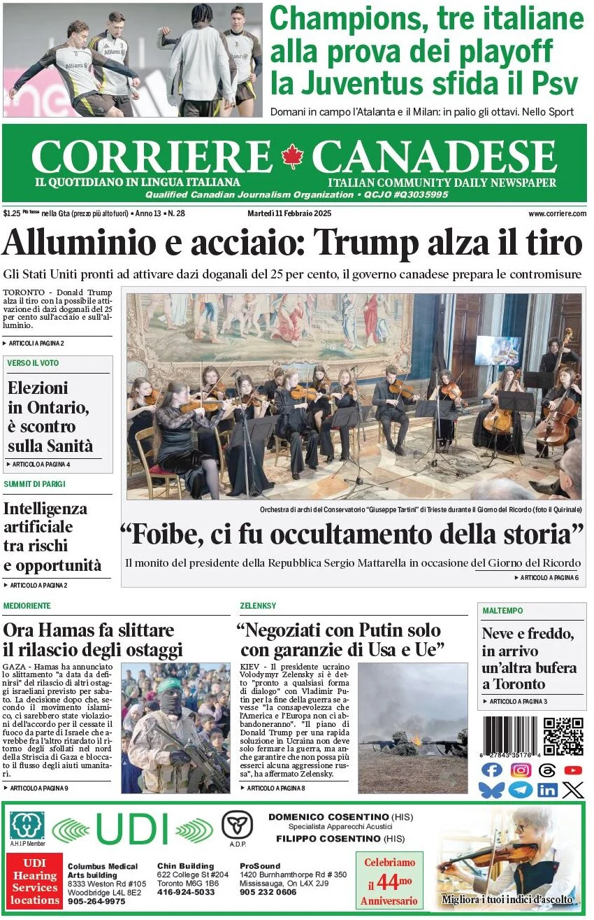 anteprima della prima pagina di corriere-canadese del 11/02/2025
